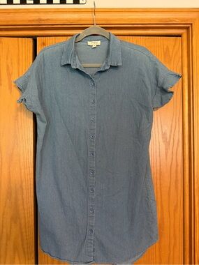 entro Faded Blue Button-Front Mini Dress